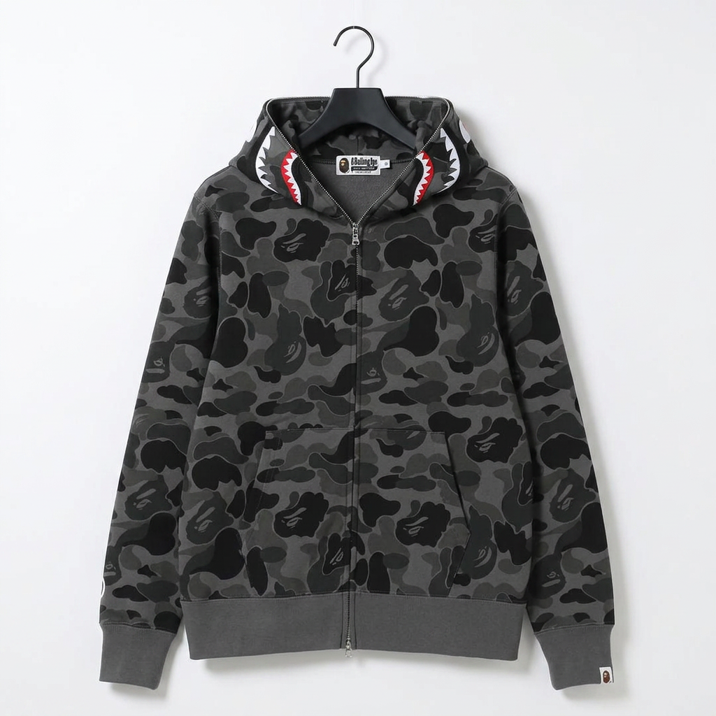 BAPE shark full-zip hoodie — Black Camo