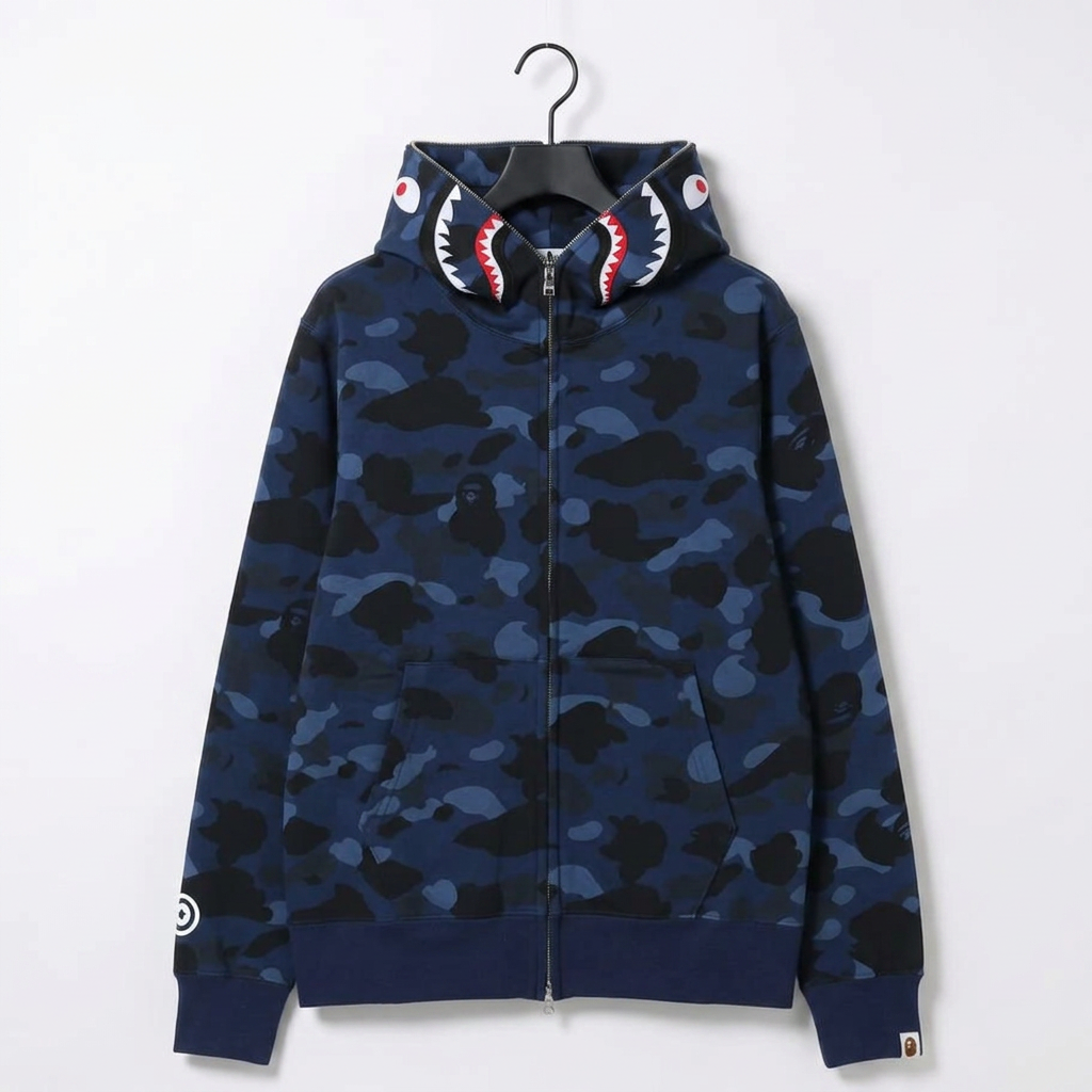 BAPE shark full-zip hoodie — Blue Camo