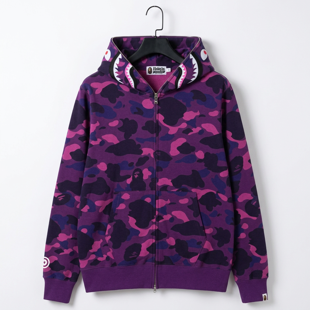 BAPE shark full-zip hoodie — Purple Camo